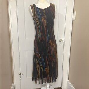 Connected Apparel Black and Multicolor Midi Dress NWT
